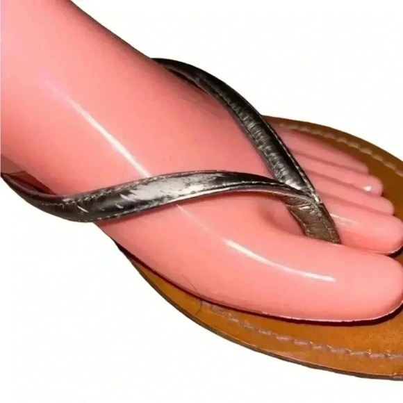 Silver Tory Burch Leather strapped Flip‎ Flop Sandals, Size 10 - Picture 7 of 7